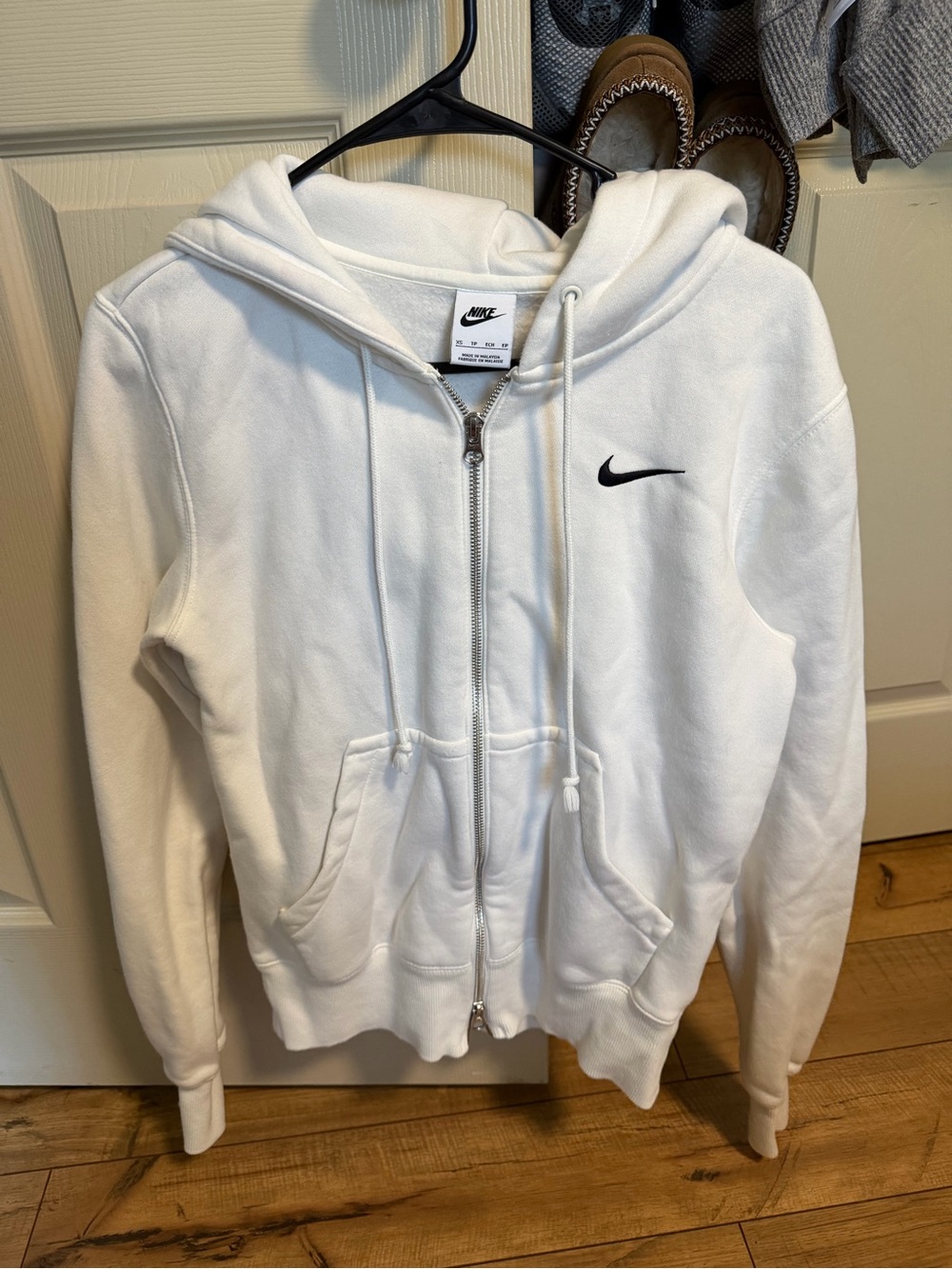 Nike White Hoodie with Black Swoosh Logo